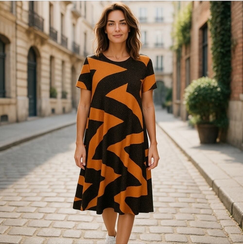LulaRoe Carly Swing Dress In LE Mustard Gold and Black NWT Size XS